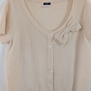 J.Crew Ivory Knit Cardigan with Bow Accent